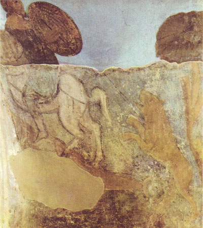 фреска Разъяренный зверь нападает на всадника Софийский Собор