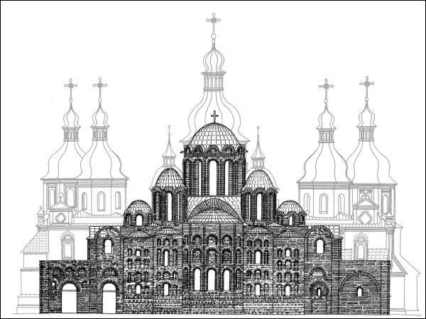 Первоначальный и современный вид Софийского собора