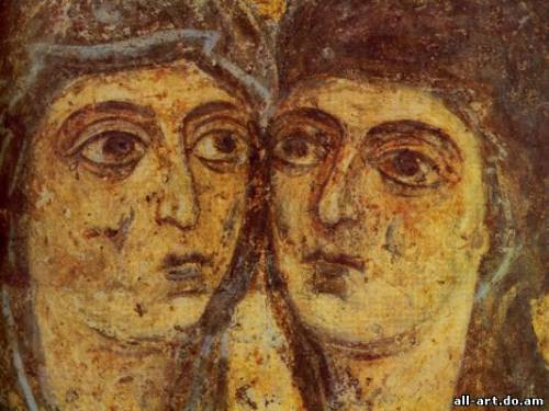 Fresco Kissing Mary and Elizabeth Detail St. Sophia Cathedral in Kiev